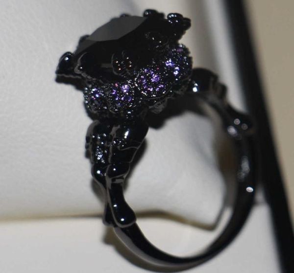 

victoria wieck cool vintage jewelry 10kt black gold filled black aaa cubic zirconia women wedding skull band ring gift size511 y04367653, Golden;silver