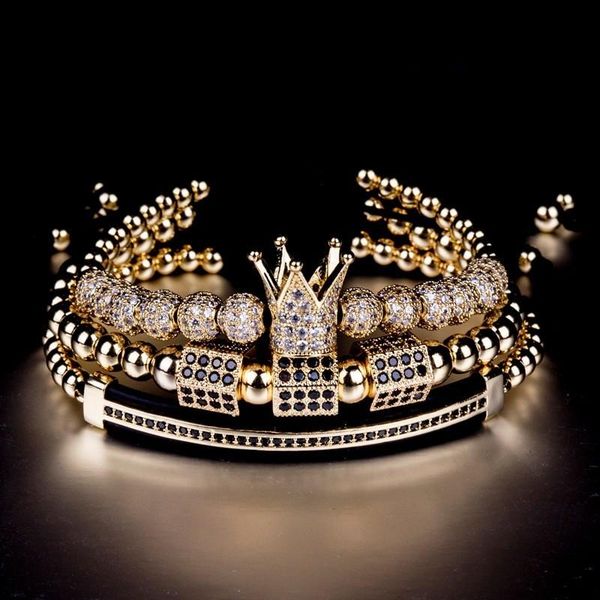 

bangle 3pcs/set luxury jewelry new zircon hip hop gold color bracelets men cubic micro pave cz charm braided braiding pulseira, Black
