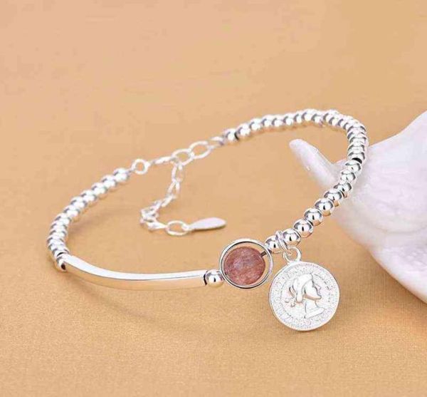 

925 sterling silver korean pink crystal round bead charm bracelet bangle for women wedding jewelry party sl1128504325, Black