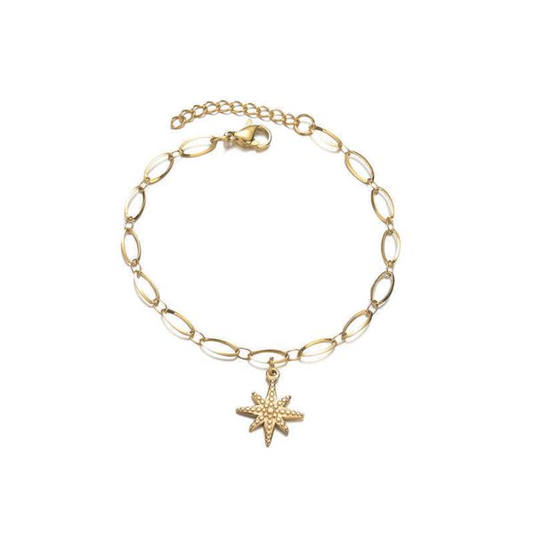 

charm bracelets minimalist and popular 14k gold star bracelet for women with versatile personality thick stainless steel pendant jewelry, Golden;silver