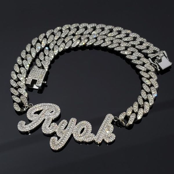 

necklaces necklace for women men customized name necklace connect rhinestone cuban chain word necklace hip hop jewlery drop shipping, Silver