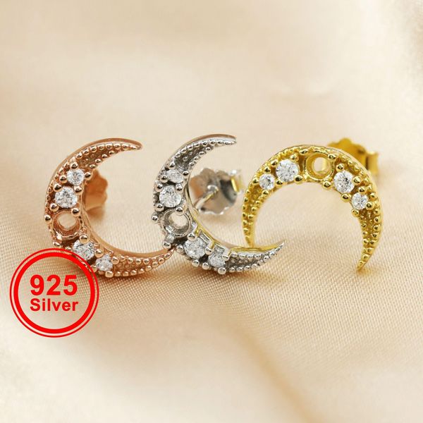 

polish 3mm round bezel solid 925 sterling silver gemstone prong studs earrings settings diy findings rose gold plated 1706034, Blue