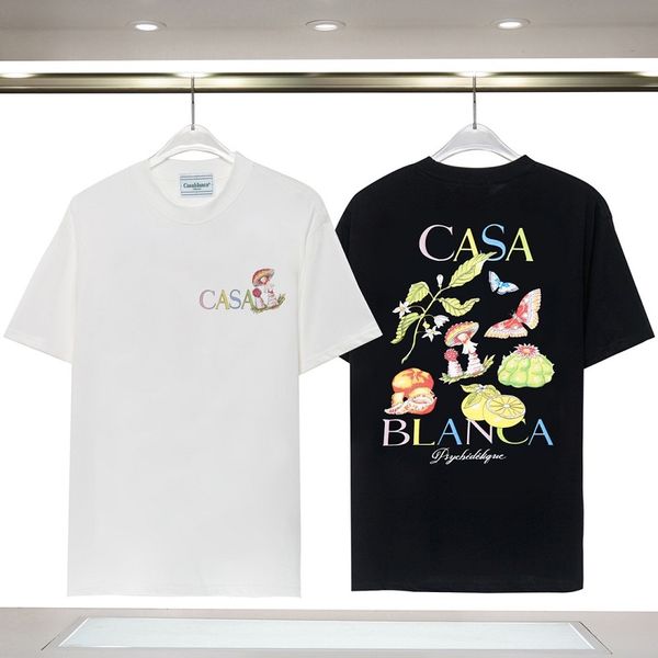 

short sleeve t-shirt casablanca 23 spring/summer new gate of fantasy alphabet logo fruit plant print t-shirt casual short sleeve size s m, White;black