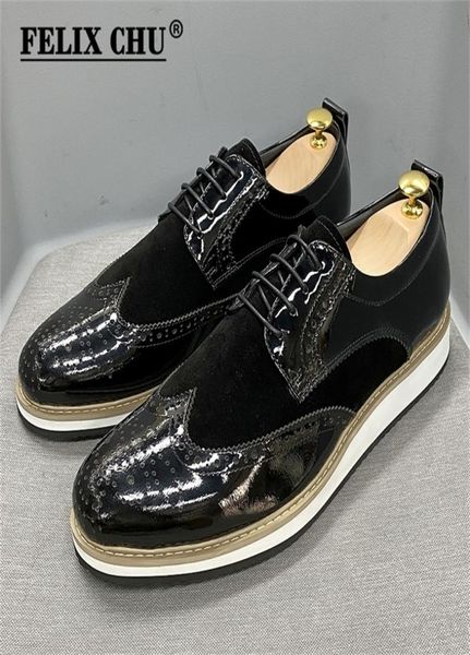 

british style classic mens business casual shoes patent leather suede wingtip brogue oxs black flat fashion for men 2202184610516
