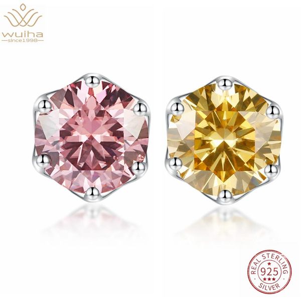 

stud wuiha 925 sterling silver round 100% passed test diamond 1ct colorful moissanite ear studs earrings for women gift drop shipping, Golden;silver