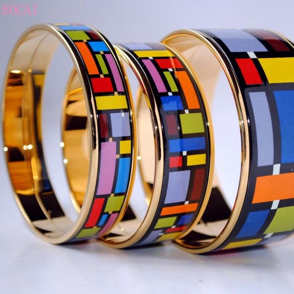 

bangle bocai cloisonne women's enamel bracelet 2021 new fashion jewelry mondrian style pattern hand ornaments personality bangle, Black