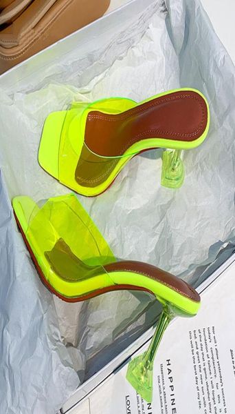 

green pvc jelly slippers crystal open toe perspex sike high heels crystal women transparent heel sandals slippers pumps3028577, Black
