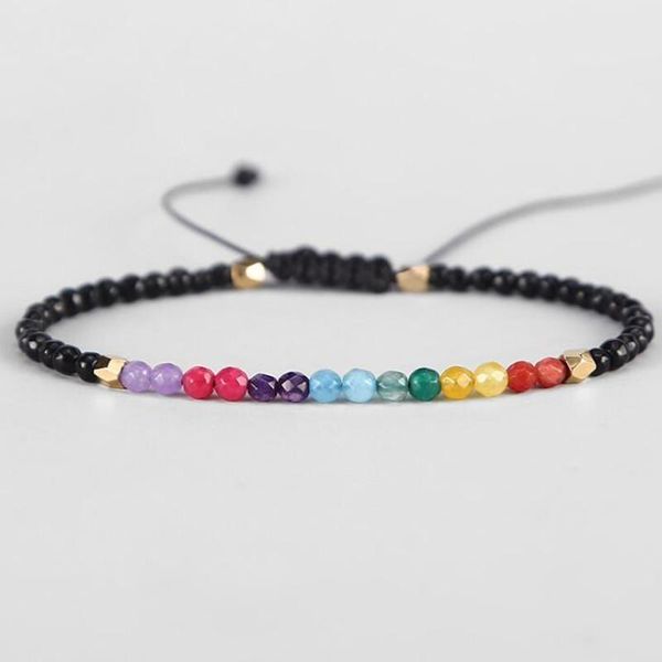 

bangle natural crystal yoga seven chakras healing balance bracelet handmade reiki prayer 7 colors stone bracelets, Black
