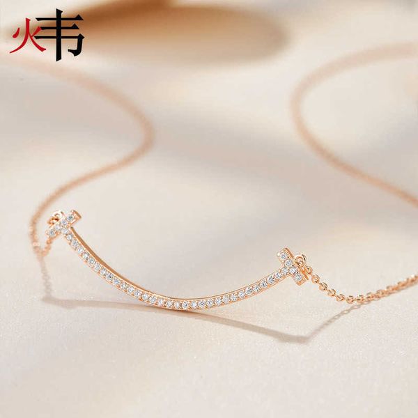 

internet celebrity tiffay smile necklace women fashion versatile rose gold plated diamond smiling face collar chain qixi red new jewelry, Golden;silver