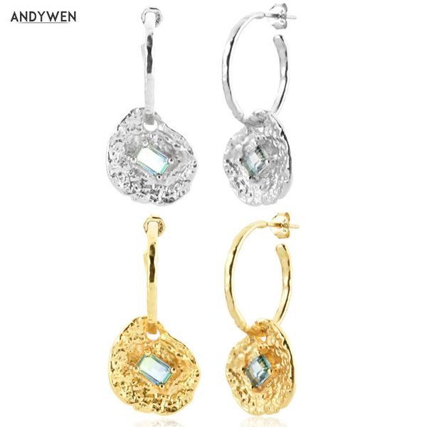 

knot andywen 925 sterling silver gold big drop earring coins zircon piercing pendiente clips 2021 women wedding jewelry clips gift