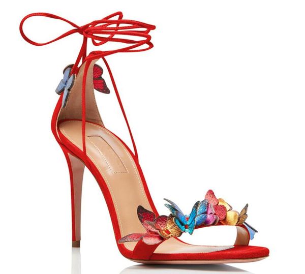 

women039s leather sandals in butterfly trim with butterfly onestrap stiletto laceup peeptoe size 3442 red7322640, Black
