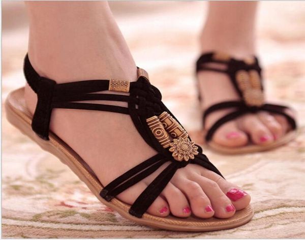 

summer fashion flip flops women039s beach sandals string bead black elastic bands flat shoes gladiator sandalias mujer4750843