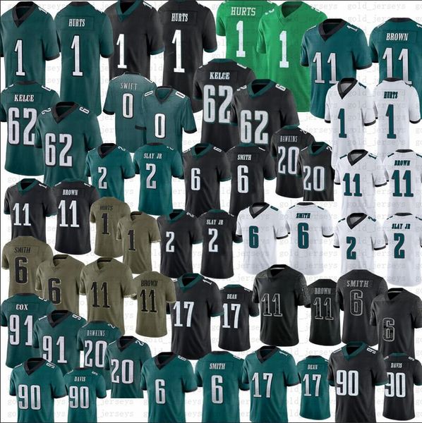 

aj brown devonta smith davis football jersey dandre swift haason reddick eagle jalen hurts miles sanders brian dawkins jason kelce nakobe br, Black;red