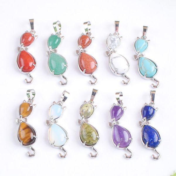 

cat shape natural gemstone pendants for necklace women exquisite clavicle dinner party accessories wholesale dbn509, Silver