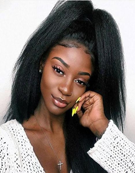 

african american kinky straight ponytail hairpiece 1b color clip in human hair extensions italian yaki coarse yaki drawstring pony6705562, Black