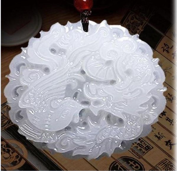 

natural afghan white jade dragon and phoenix good luck pendant x115557072311, Silver
