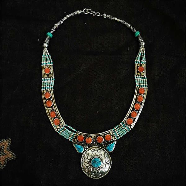 

necklaces tibetan jewerly handmade inlay colorful choker necklace ethnic boho fashion tnl181, Silver