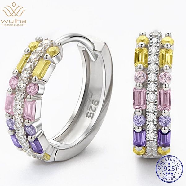 

huggie wuiha 925 sterling silver fancy colored high carbon diamond created moissanite hoop earrings for women gift dropshipping, Golden;silver
