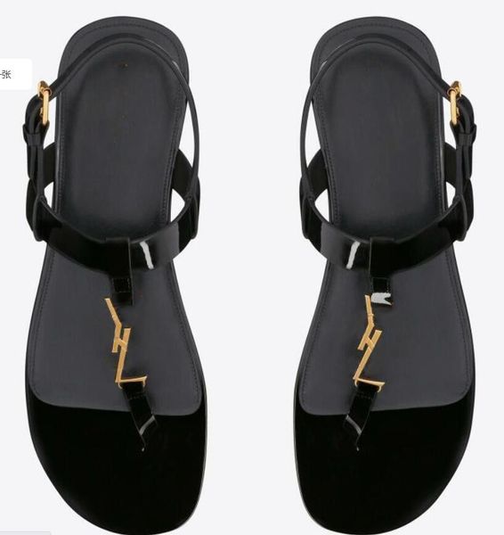 

summer luxury sandals designer women flip flops slipper fashion genuine leather slides metal chain ladies casual shoes, Black