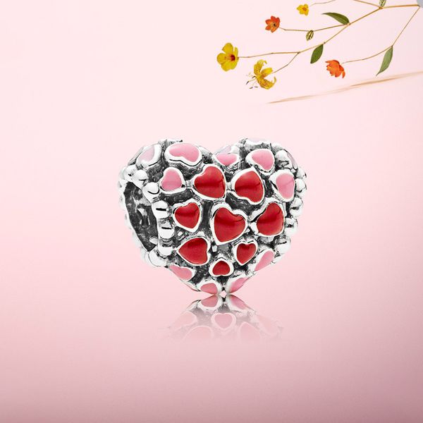 

red and pink hearts charm for pandora authentic sterling silver charms womens bracelet bangle making beads charm jewelry findings with origi, Bronze;silver