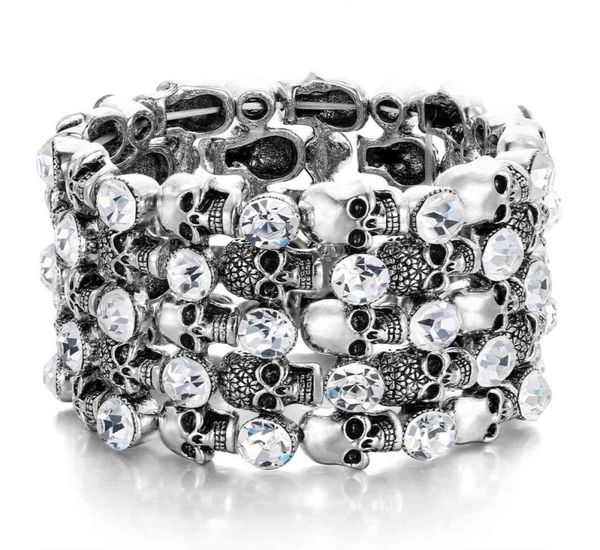 

halloween skull bracelet women elastic geometric wristband femme retro crystal charm fashion party jewelry gift pulseras mujer6069640, Black