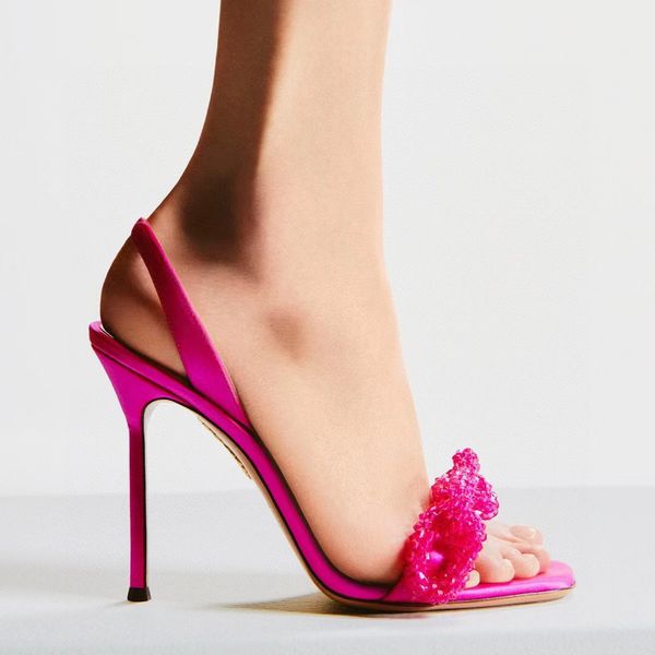 

women summer aquazzura sandal large pineapple water drill high-heeled sandal designer fashion luxury sandal size 35-41, Black