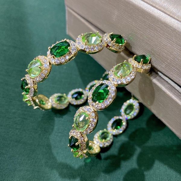 

huggie 2022 new women hoop earrings with bling green aaaaa zircon elegant luxury yellow gold color earings trendy wedding jewelry, Golden;silver