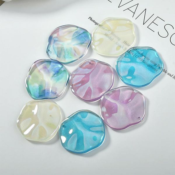 

crystal new 30pcs/lot 30mm color print geometry wave effect irregular rounds shape resin beads diy jewelry earring/garment accessory