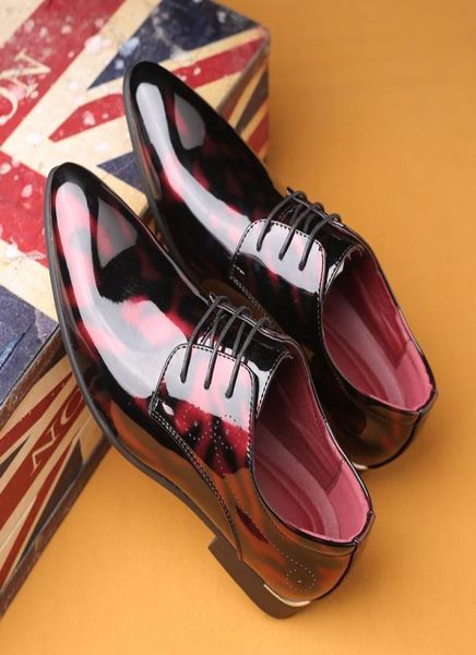 

new arrival men shinny dress shoes pointed toe lace up patent leather party shoes man wedding shoes red pattern plus size 12 13 hc9653610, Black