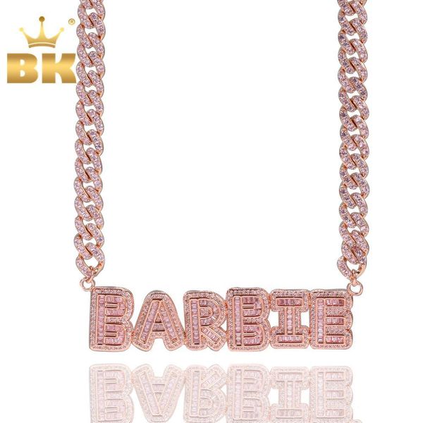 

necklaces the bling king small baguette initial letters pendant 9mm cuban link necklace combination zirconia name jewelry rose gold, Silver
