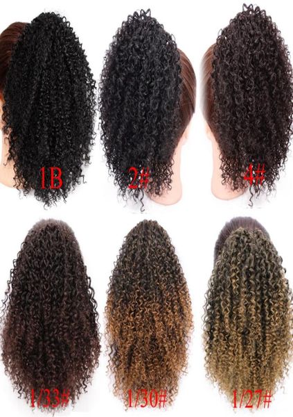 

8 inches drawstring puff afro kinky curly ponytail african american short wrap synthetic clip in ponytail hair extensions aisi hai8614615, Black
