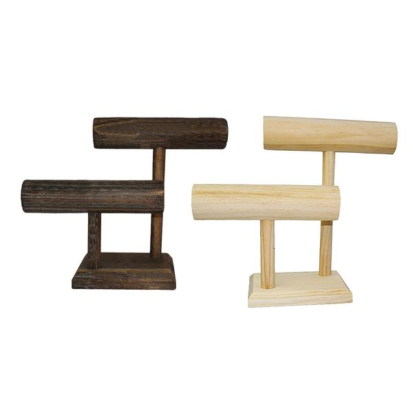 

boxes wooden jewelry display stand solid classic multi functional 2 tier wooden bracelet holder for showcase necklace store women gift, Black;white