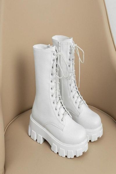 

boots 2021 white combat women autumn black leather platform gothic shoes winter warm plush midcalf size 35437495928