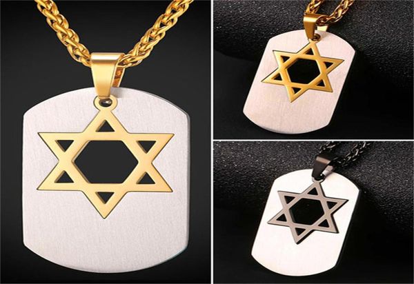 

star of david dog tag for men 18k real gold plated stainless steel magen david pendant necklace8946917, Silver