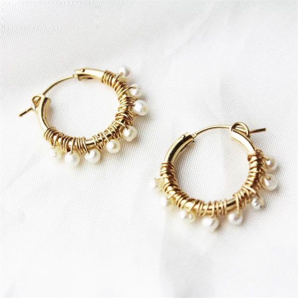 

huggie 30mm gold filled natural pearls earrings gold hoop earrings handmade jewelry brincos minimalism oorbellen pendientes earrings, Golden;silver