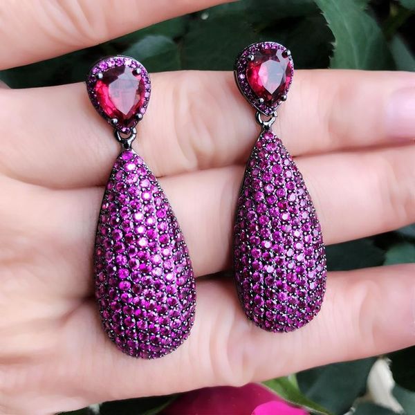 

knot full mirco paved purple red aaa zirconia big drop earrings luxury long pendant earrings for women party jewelry accessories 2019, Silver