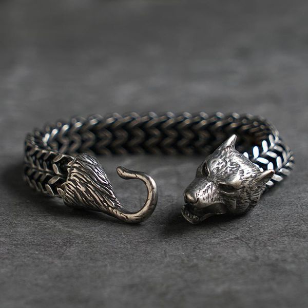 

bangle viking wolf stainless steel bracelet for men unisex, Black