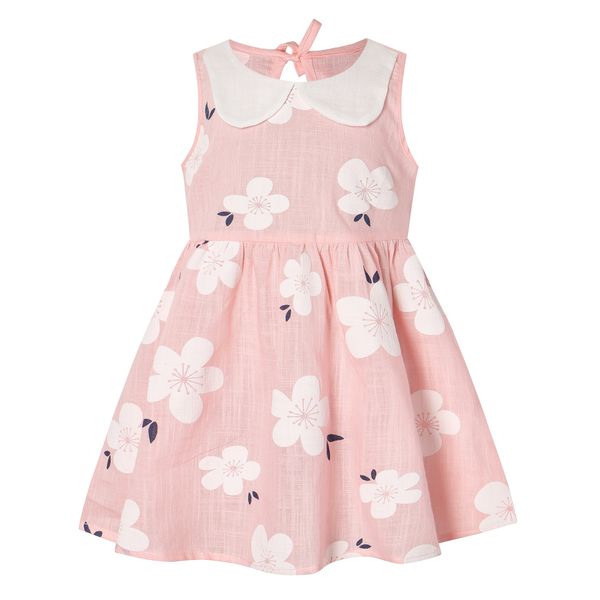 

2023 summer new girls' printed korean version sleeveless doll neck dress cotton hemp tank dress children's princess dress, Red;yellow