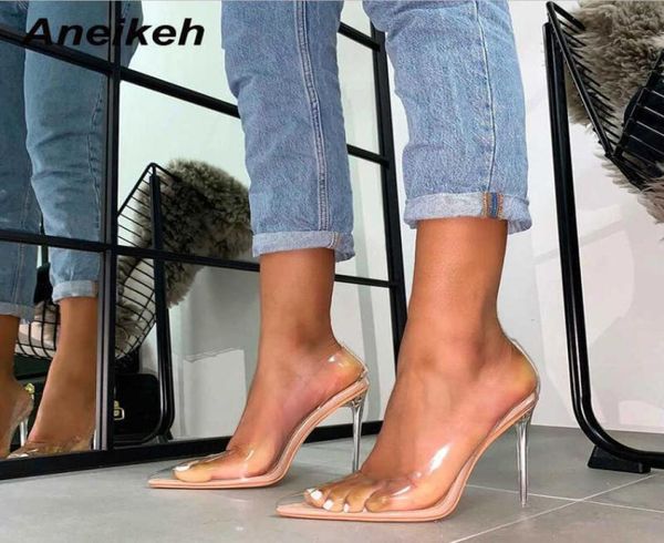 

aneikeh spring summer jelly clear plastic transparent pvc pumps club fashion party fine female high heels shoes 41 42 2110127529546, Black