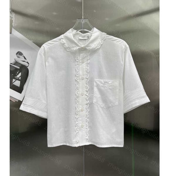 

23ss white shirt womens designer clothing high neck blouse women shirt embroidery stitching temperament lace small lapel short sleeve shirt