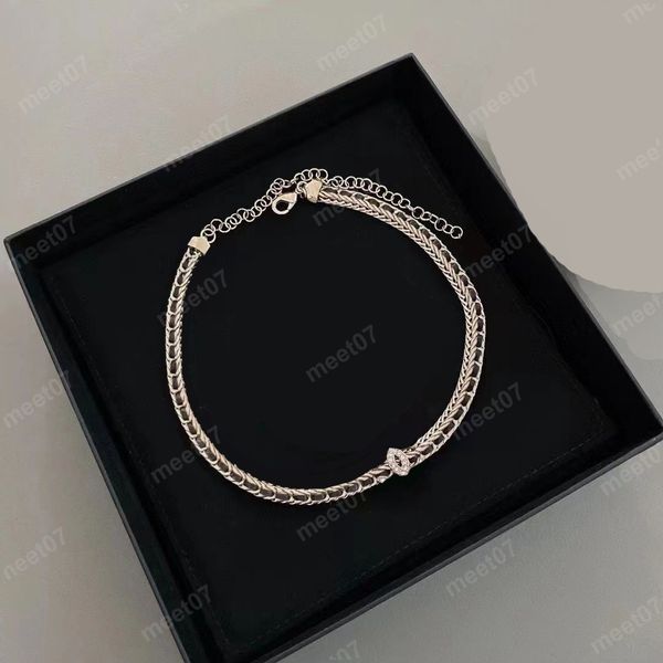 

luxury leather braided dainty channel choker necklace braided layered necklaces collar choker necklace, Golden;silver