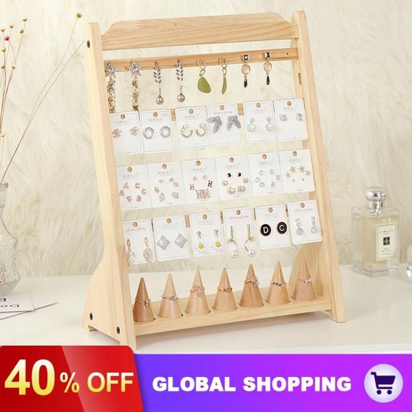 

boxes solid wood jewelry rack hanging necklace bracelet jewelry rack ring storage rack counter display jewelry display, Black;white