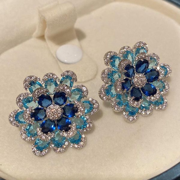 

stud bilincolor fashion blue flower stud earring for women, Golden;silver