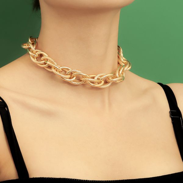 

necklace designer street hip-hop fashion stitching simple necklace woman, exaggerated single-layer geometric aluminum chain necklace collarb, Silver