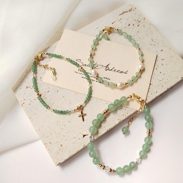 

bangle lii ji aventurine beads 14k gold filled bracelet natural stone 3mm/4mm/6mm real pearl austria crystal handmade jewelry for gift, Black