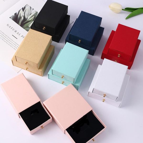 

boxes new arrive 7 colors paper drawer box with rivet black foam insert jewelry packaging boxes for necklace bracelet earrings gift, Black;white