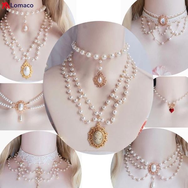 

necklaces gorgeous vintage rococo style wedding lolita princess multilayer pearl lace gem necklace collarbone chain necklet, Silver