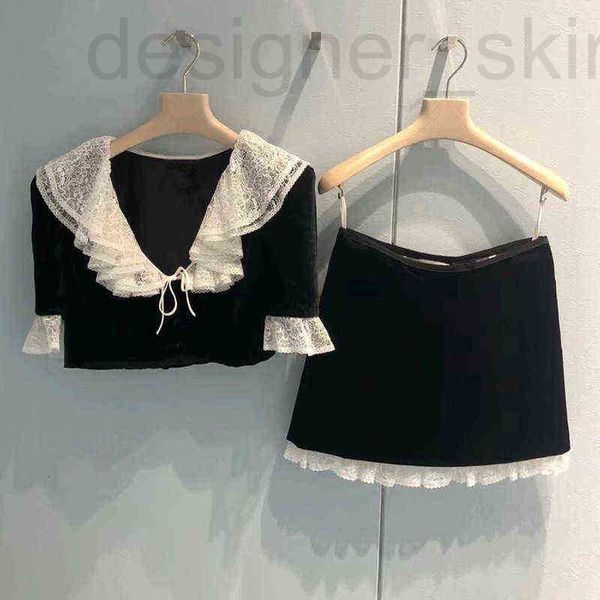 

two piece dress designer black lapatchwork versatile skirt two-pieset autumn new celebrity velvet suit jj0q, White