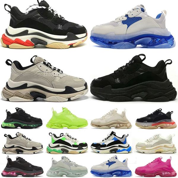 

triple s men women designer casual shoes scarpe platform sneakers black white dark grey pink split clear sole mens womens trainers jogging w