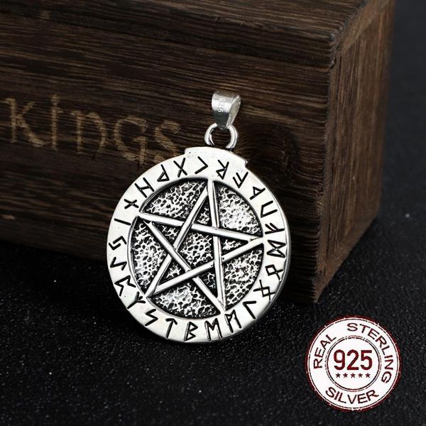 

necklaces 925 sterling silver norse rune pendant and magic pentagram with leather necklace or keel chain as gift